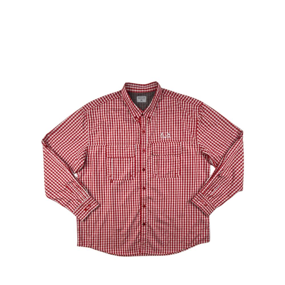 RealTree Fishing Shirt Colosseum Red/White Gingham Check Longsleeve XXL